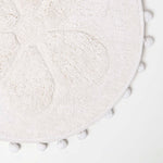 Floral Tufted Round Bathmat With Pom Poms | 60cm | White