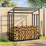 Firewood Rack With Rain Cover Outdoor Galvanised Steel Storage | Large | Black