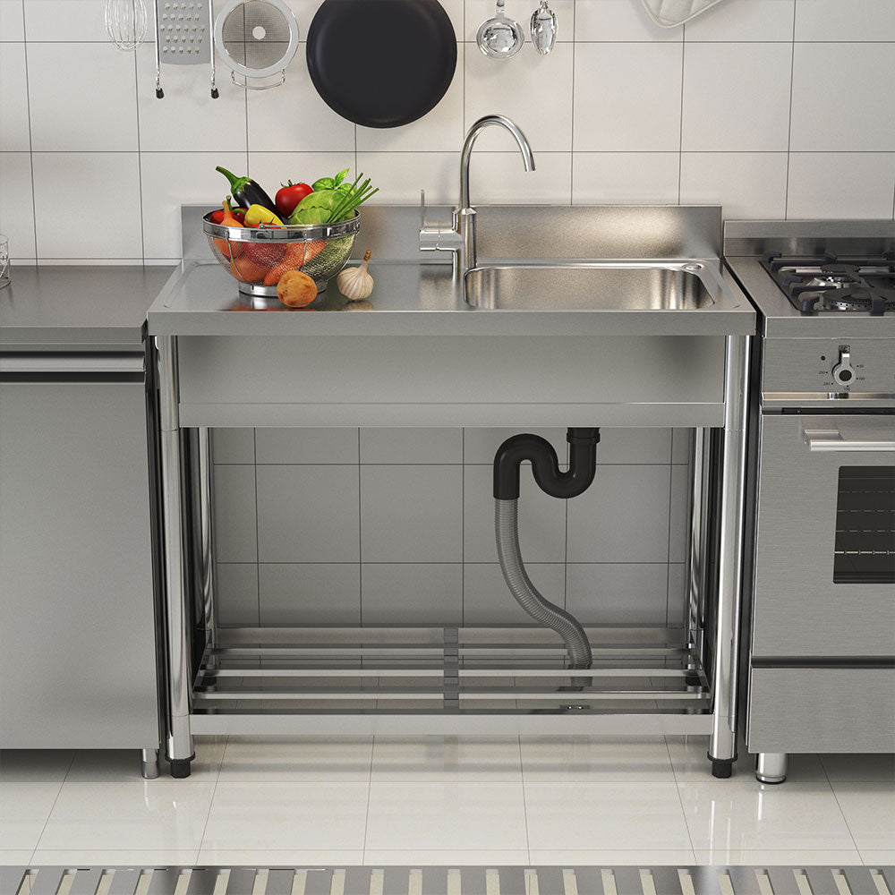 100cm W X 50cm D X 90cm H Stainless Steel One Compartment Commercial Sink With Left Drainboard