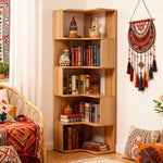 5-tier/6-tier Wooden L-shaped Corner Storage Shelf | Small Double | Natural