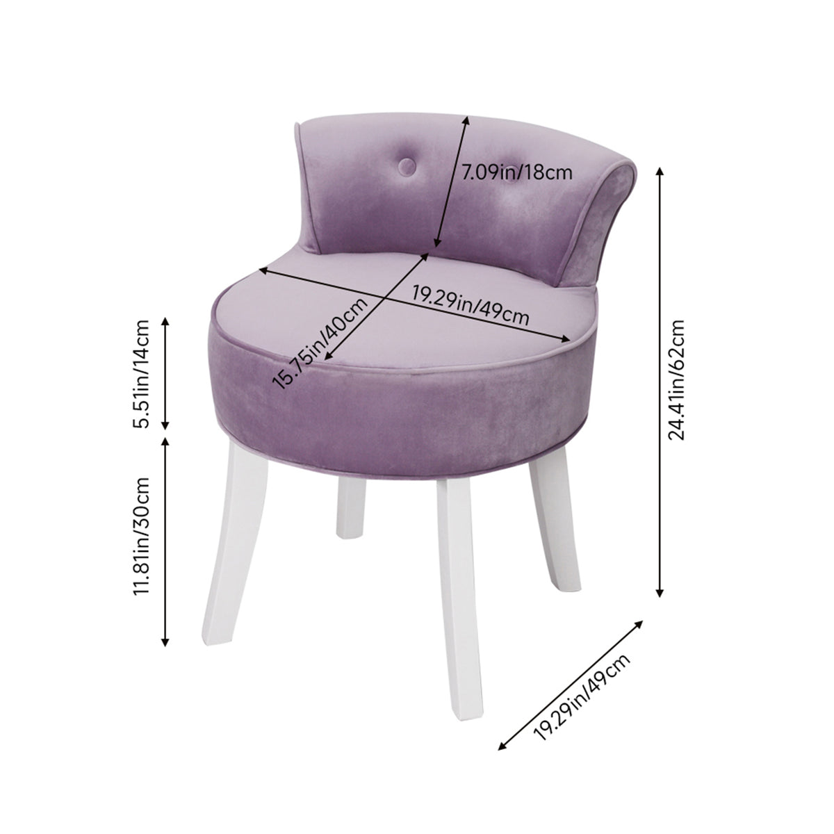 Breeins Upholstered Velvet Vanity Dressing Table Stool With Low Backrest