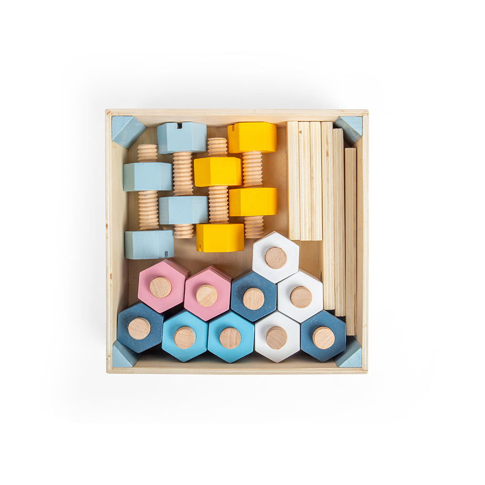 Crate Of 20 Wooden Nuts And Bolts