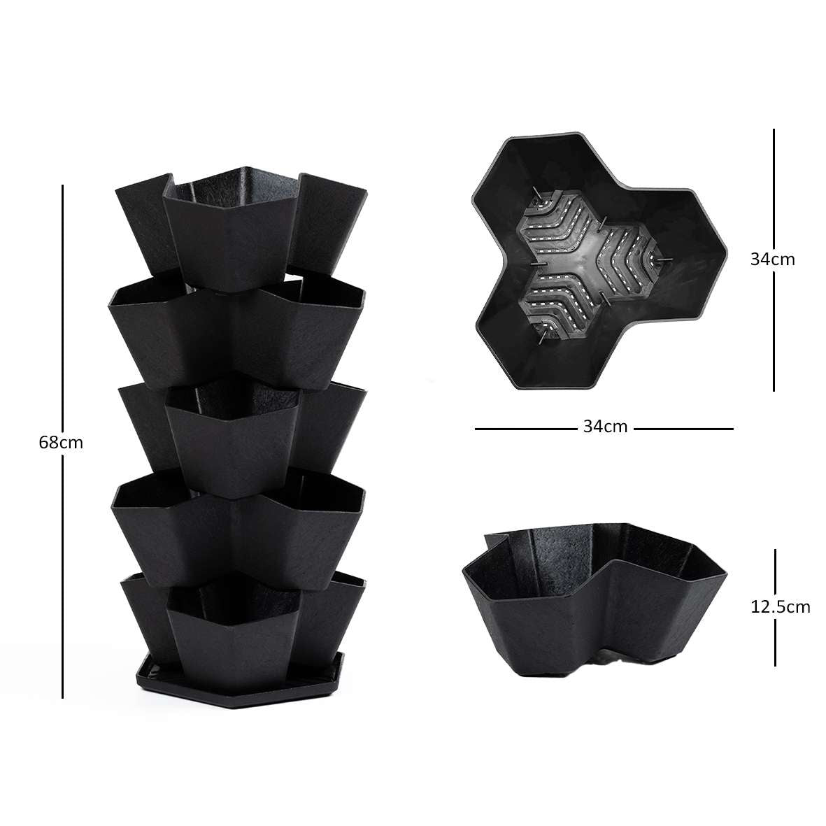 5 Tier Black Stackable Planter Trio Pot