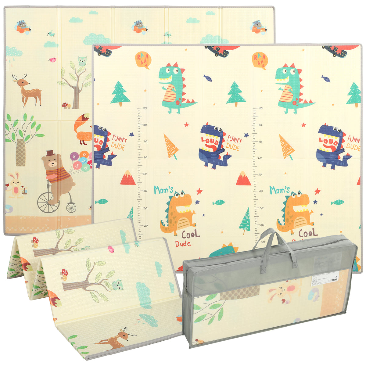 Foldable Reversible Baby Play Mat 180 X 150 Cm, Animals & Forest
