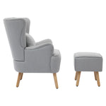Modern Wingback Accent Chair Armchair With Footstool And Lumbar Pillow | Light Grey