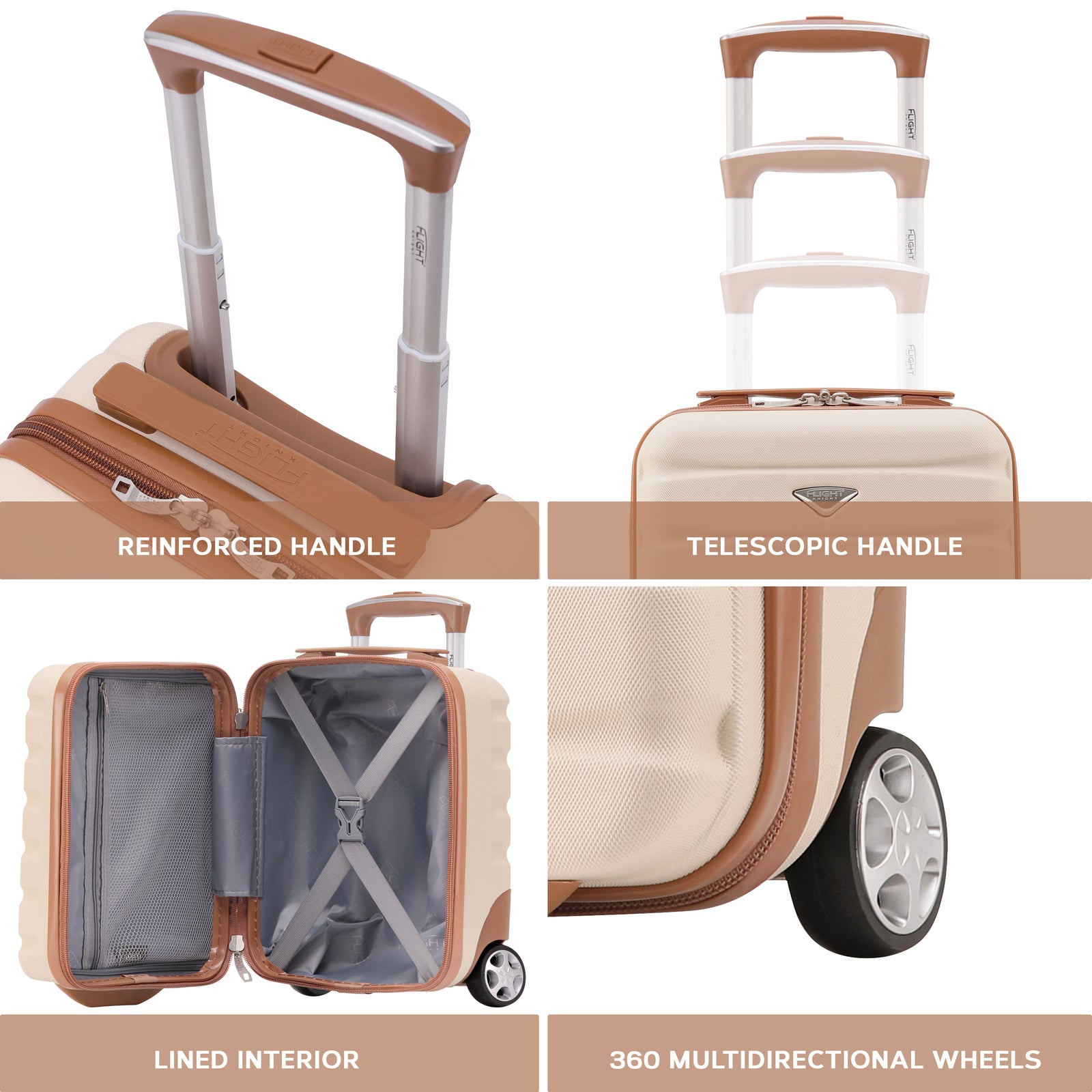 45x36x20cm Cabin Carry On Luggage with Medium Case and Large Size Check-in Hold Suitcase | Cabin | Cream
