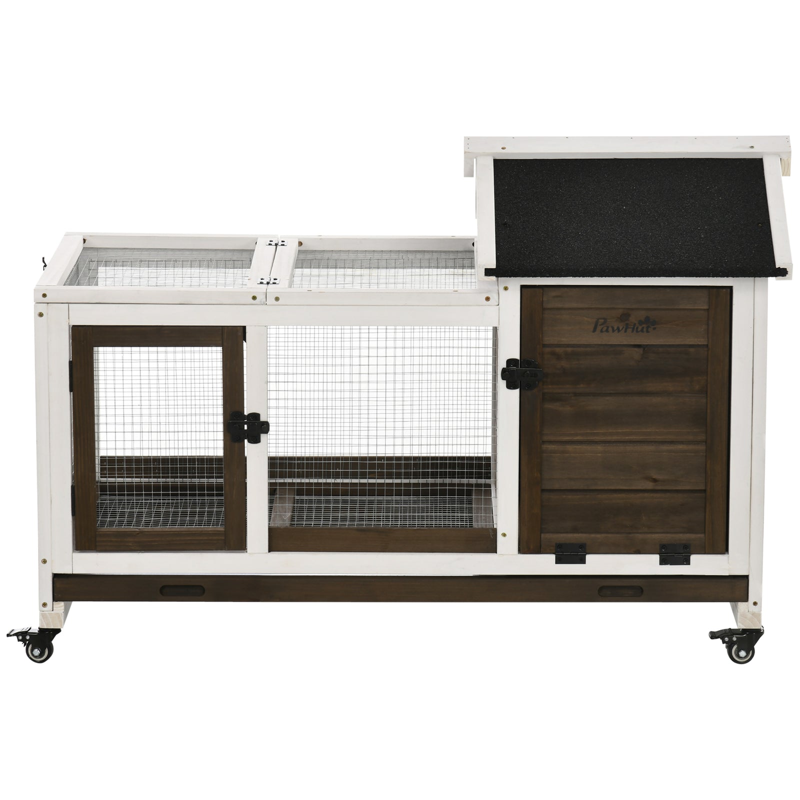 Wooden Rabbit Hutch, Small Animal  House W/ Wheels, Removable Tray | Brown