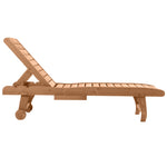 Wooden Sun Lounger W/ Pull-out Tray & Wheels