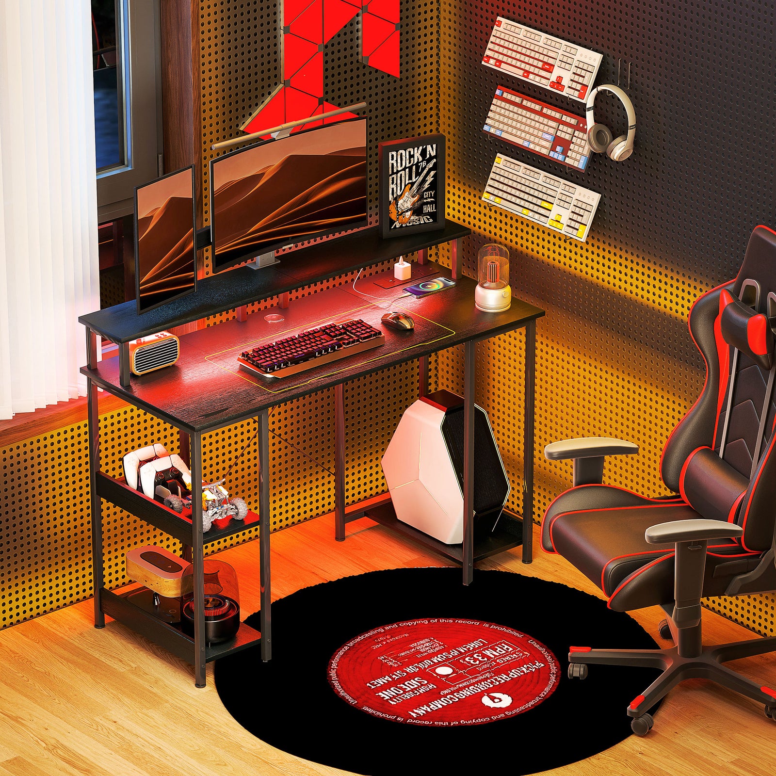 Computer Desk Reversible Home Office Desk With Storage | Black