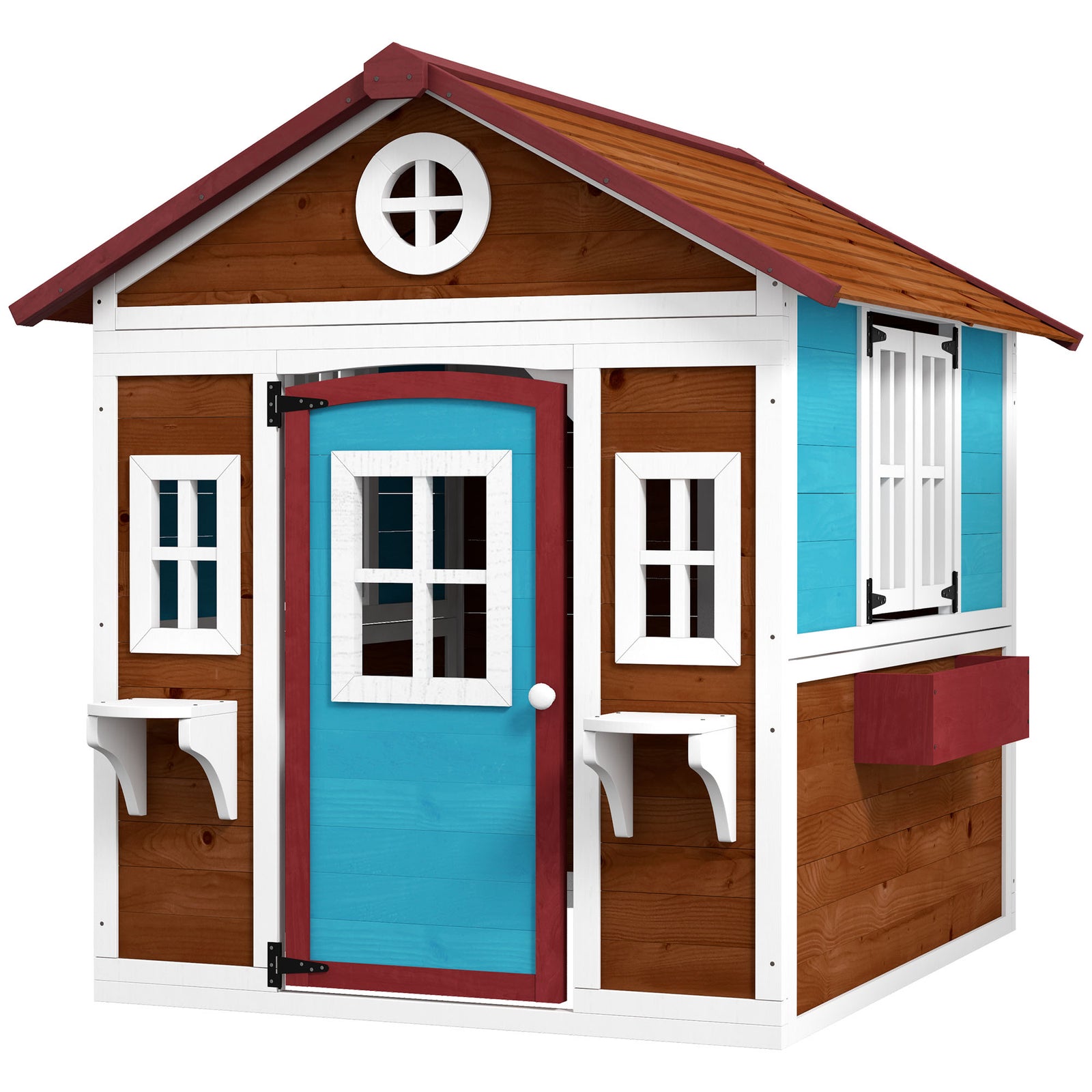 Wooden Playhouse With Doors, Windows, Plant Pots For Kids | Brown