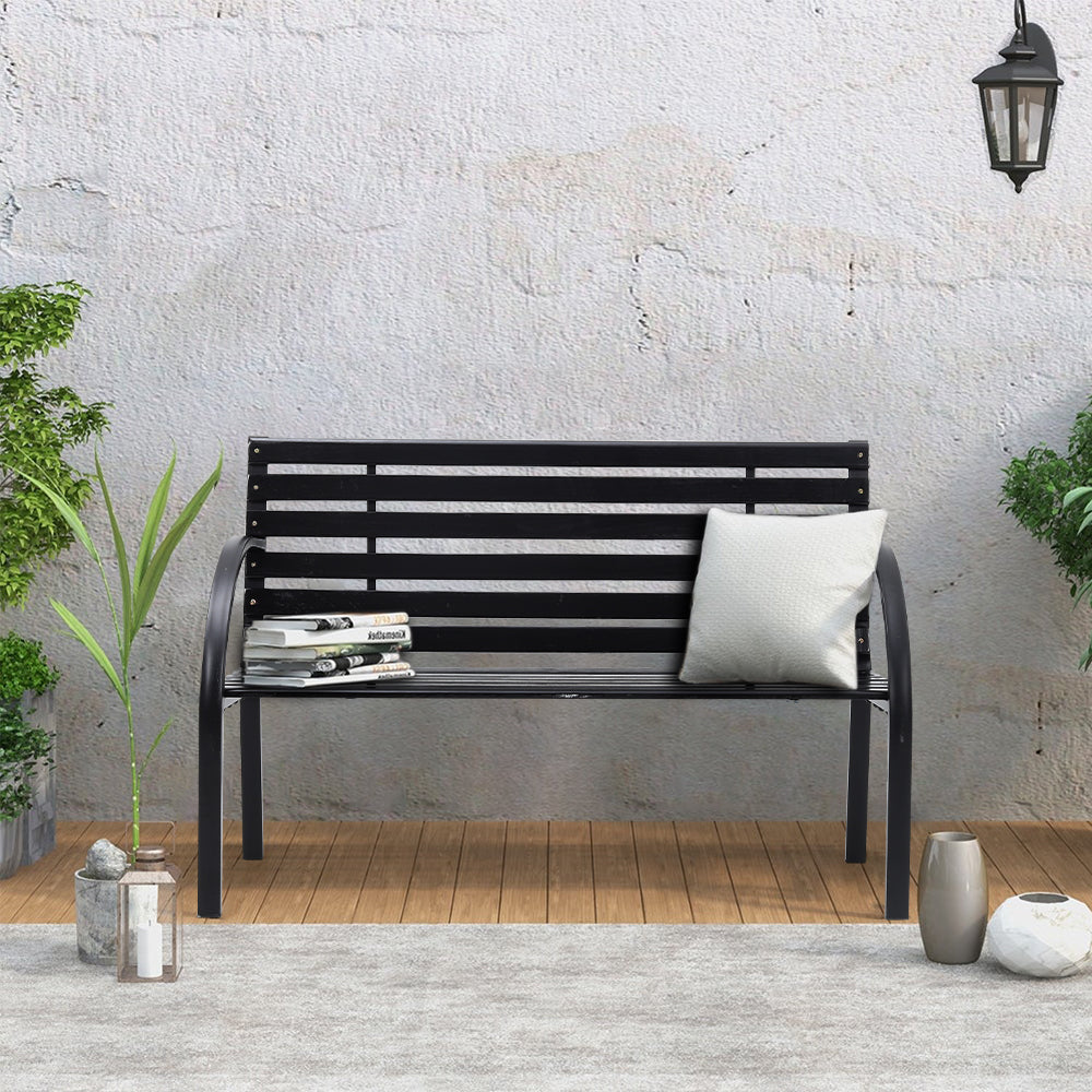 Outdoor Garden Metal Wood Bench