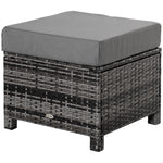Rattan Footstool Wicker Ottoman With Padded Seat Cushion