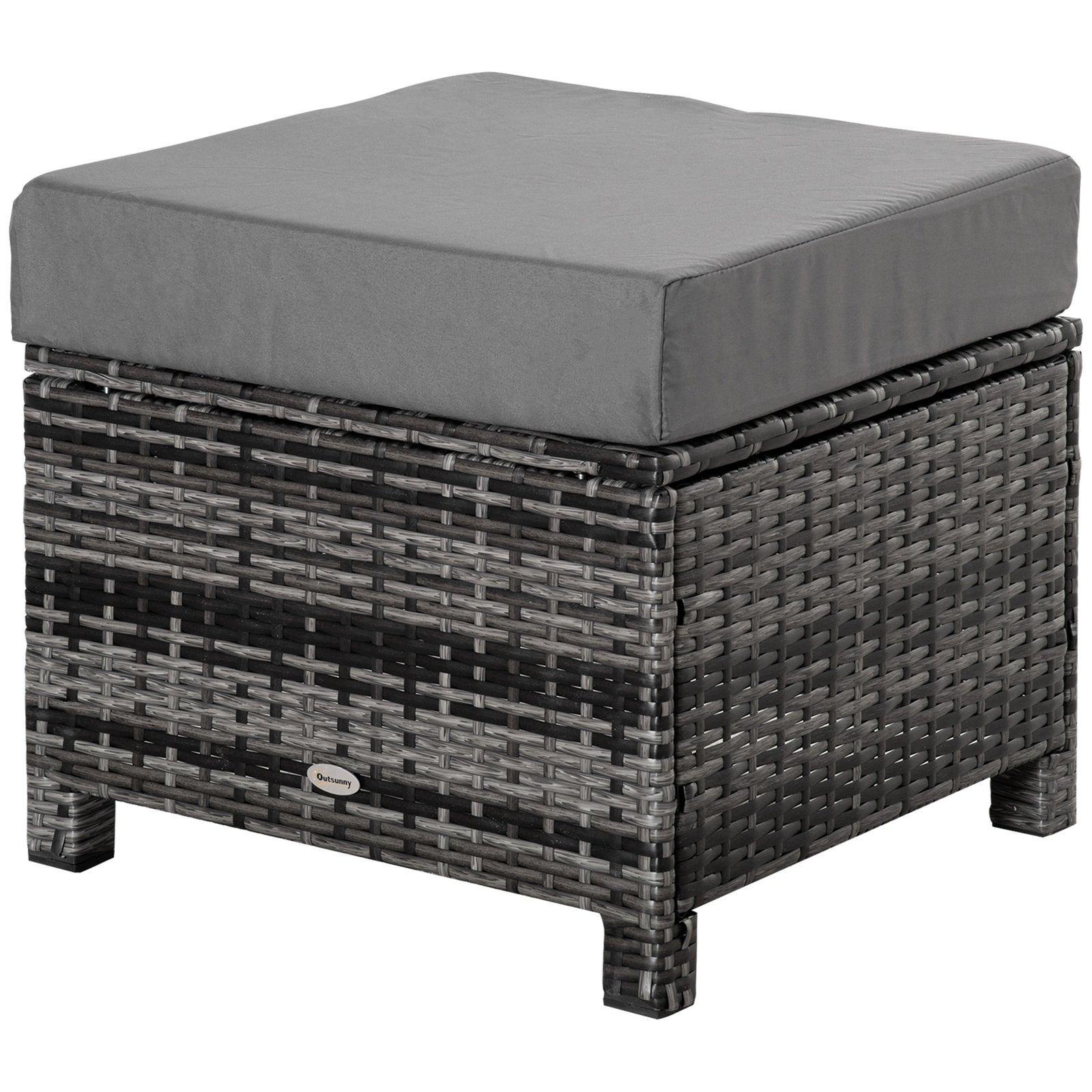 Rattan Footstool Wicker Ottoman With Padded Seat Cushion