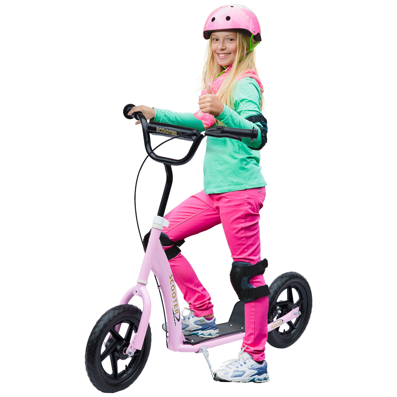 Push Scooter Teen Kids Stunt Bike Ride On With 12" Eva Tyres | Pink