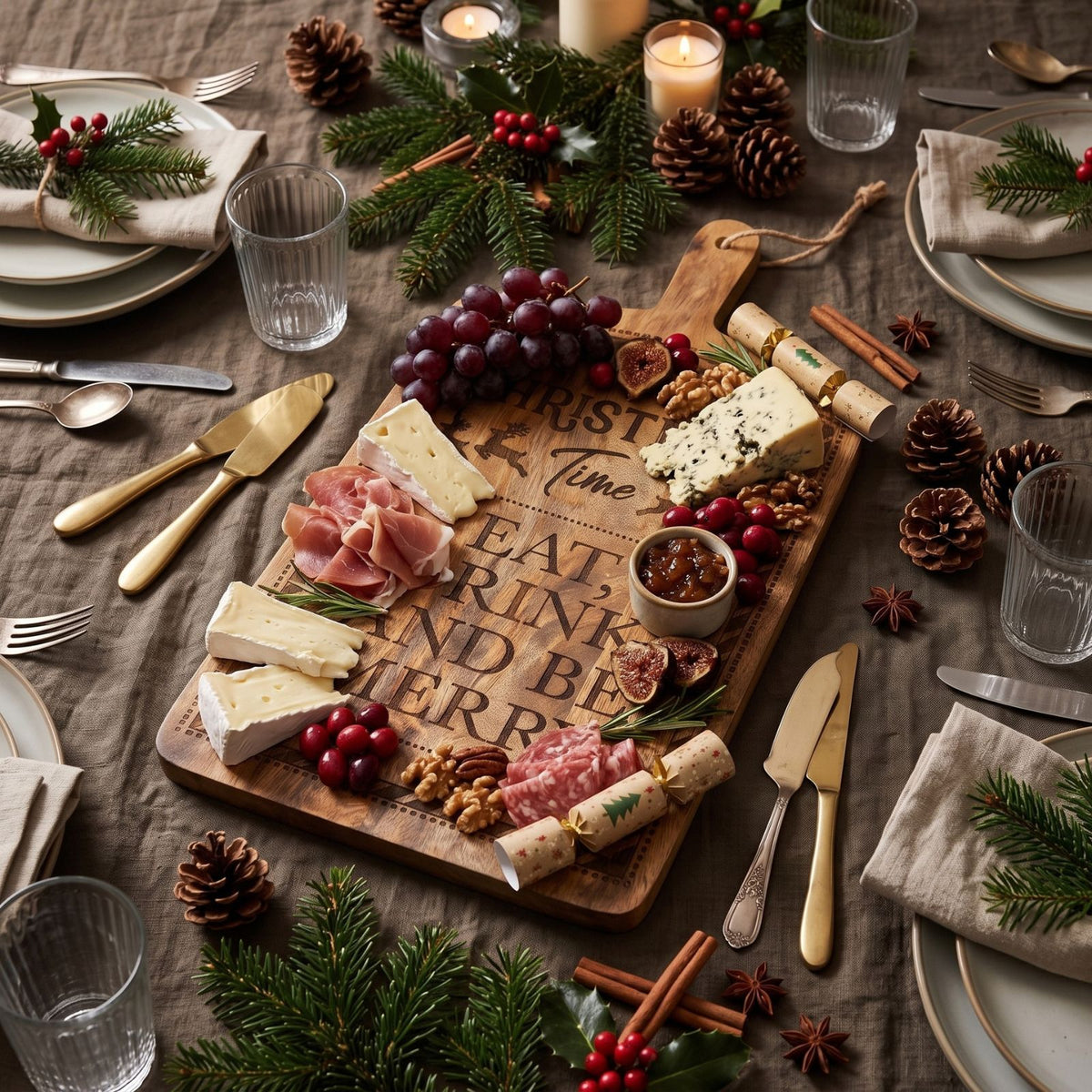 Mango Wood Christmas Serving Board, Eat Drink And Be Merry