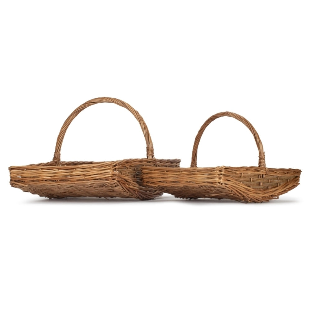 Wicker Full Unpeeled Garden Trugs | Set-of-2 | Brown
