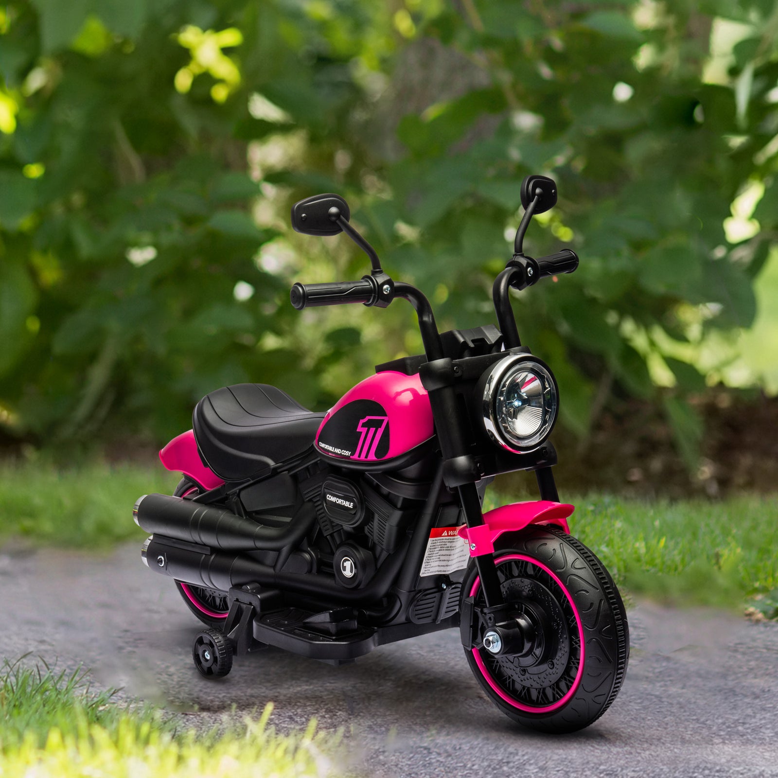 6v Electric Motorbike With Training Wheels, One-button Start | Pink