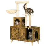 Litter Box Enclosure With Cat Tree Tower, Hammock, Cushion