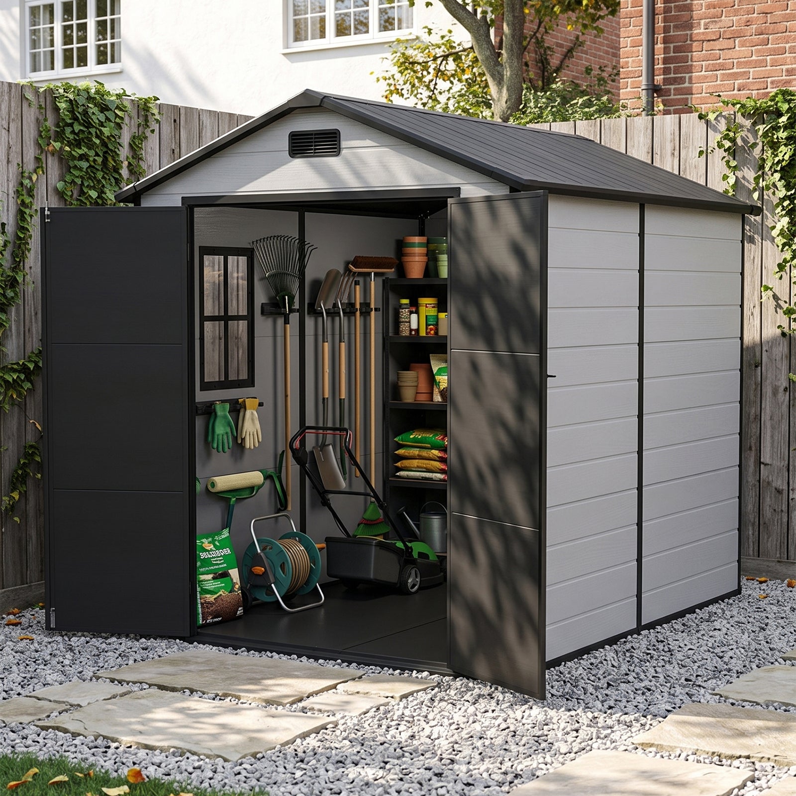 6x8 Ft Plastic Outdoor Garden Storage Shed | Black