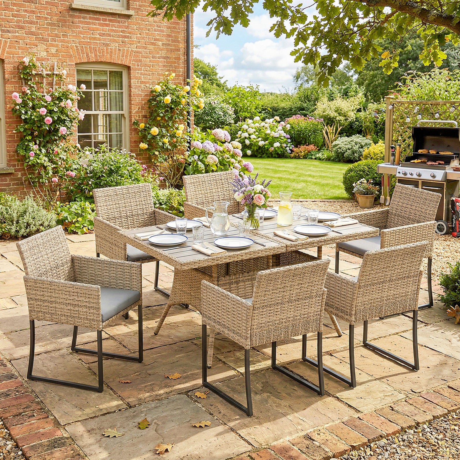 Outsunny Rattan Garden Furniture Set, Rattan Table And Chairs With Cushions