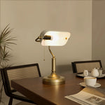 Banker's Table Lamp W/ Antique Bronze Tone Base | One Size | White