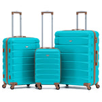 Set Of 3 Hard Shell Suitcase Cabin & Check In Cases With Tsa Lock - Overhead Cabin With Medium & Large Check-in Bag | Set of 3 | Aqua