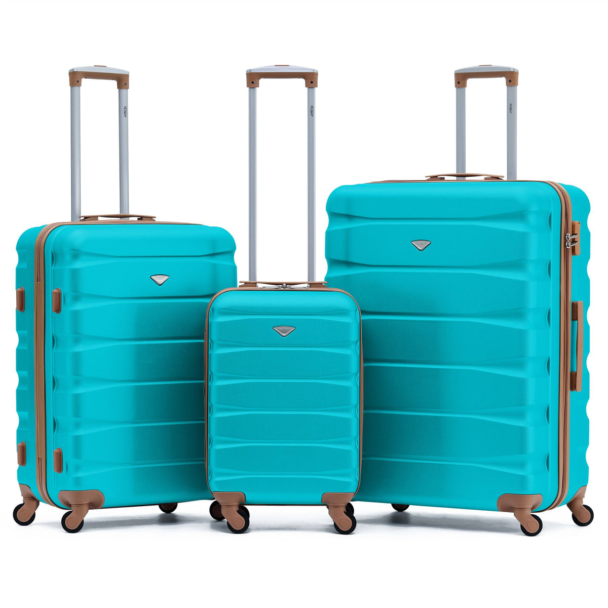 Set Of 3 Hard Shell Suitcase Cabin & Check In Cases With Tsa Lock - Overhead Cabin With Medium & Large Check-in Bag | Set of 3 | Aqua