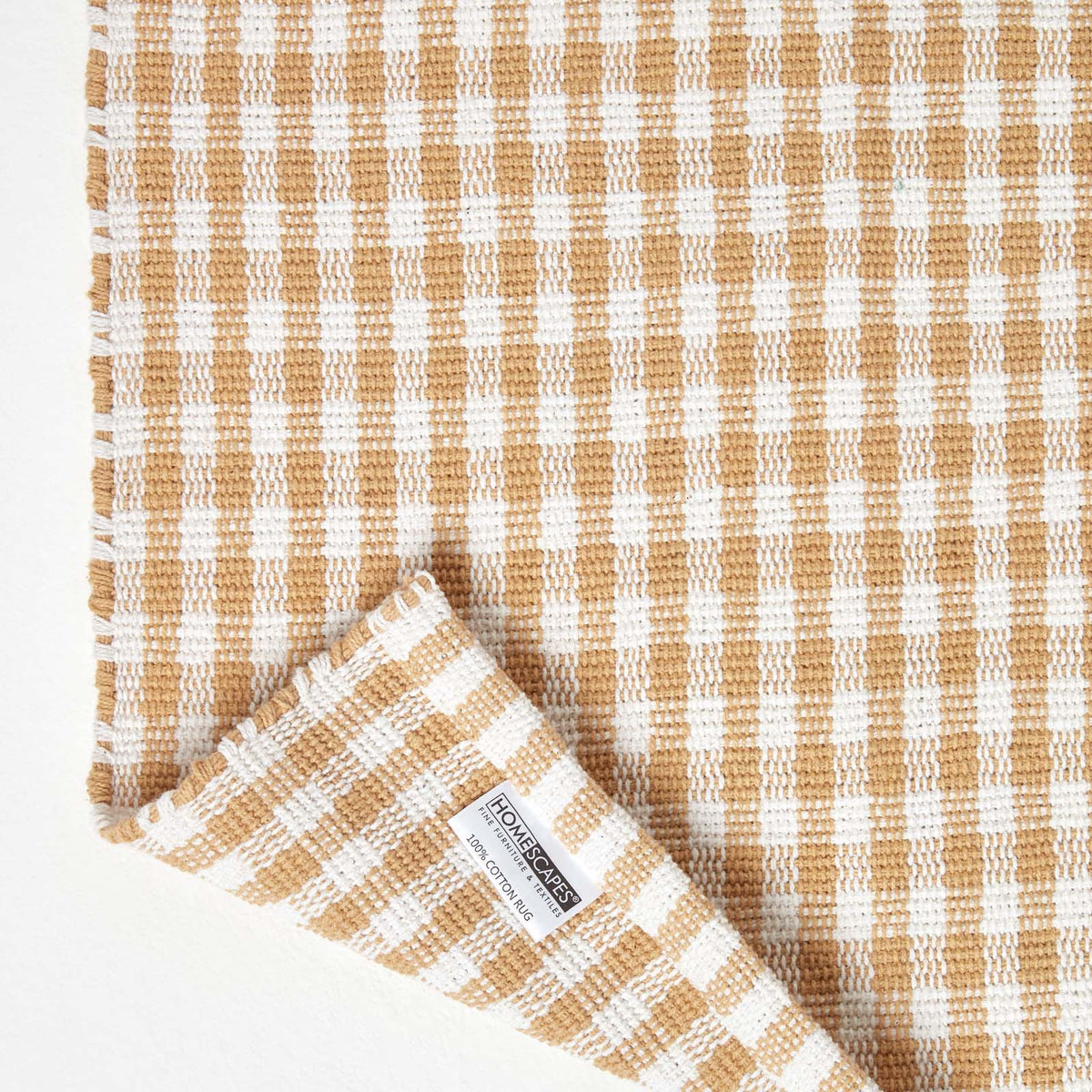 Cotton Gingham Check Rug Hand Woven | 60cm x 80cm | Beige