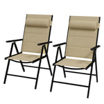 Set Of 2 Patio Folding Chairs With Adjustable Back | Khaki