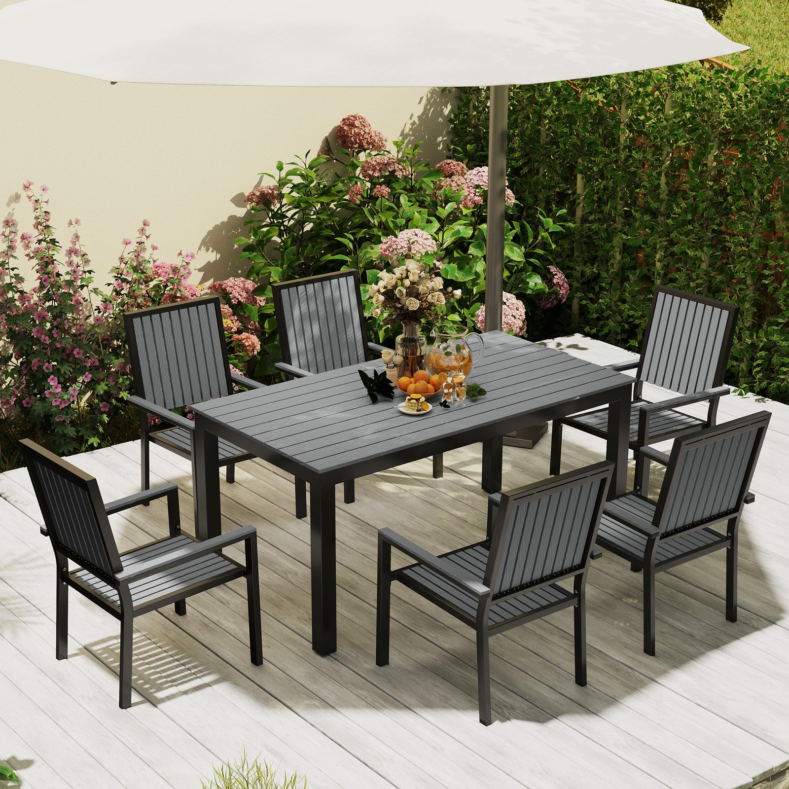 6 Seater Aluminium Garden Dining Set With Stackable Chairs | Gray