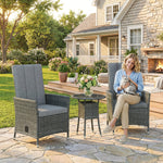 Rattan Bistro Set, Reclining Garden Chairs And Table | Dark Grey