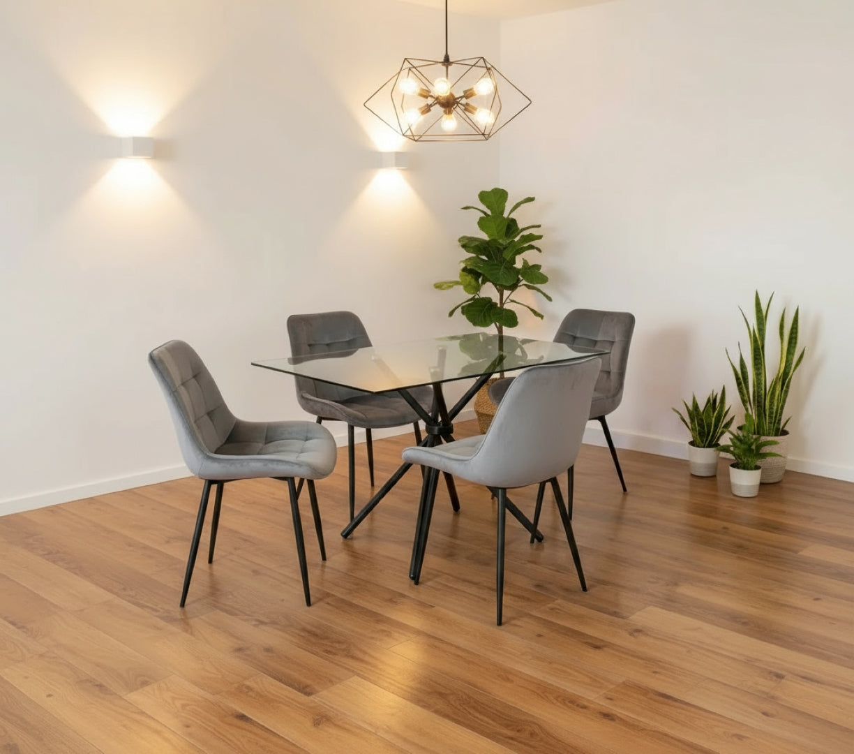 Miami Dining Table With 4 Erica Velvet Chairs | Grey