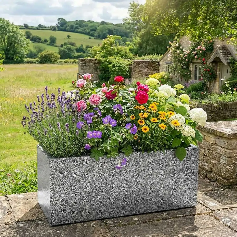 Zinc Galvanised Trough Planter | 75cm x 32cm x 32cm | Silver Black