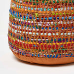 HOMESCAPES Red And Multi-colour Chindi Design Circular Bean Filled Pouffe