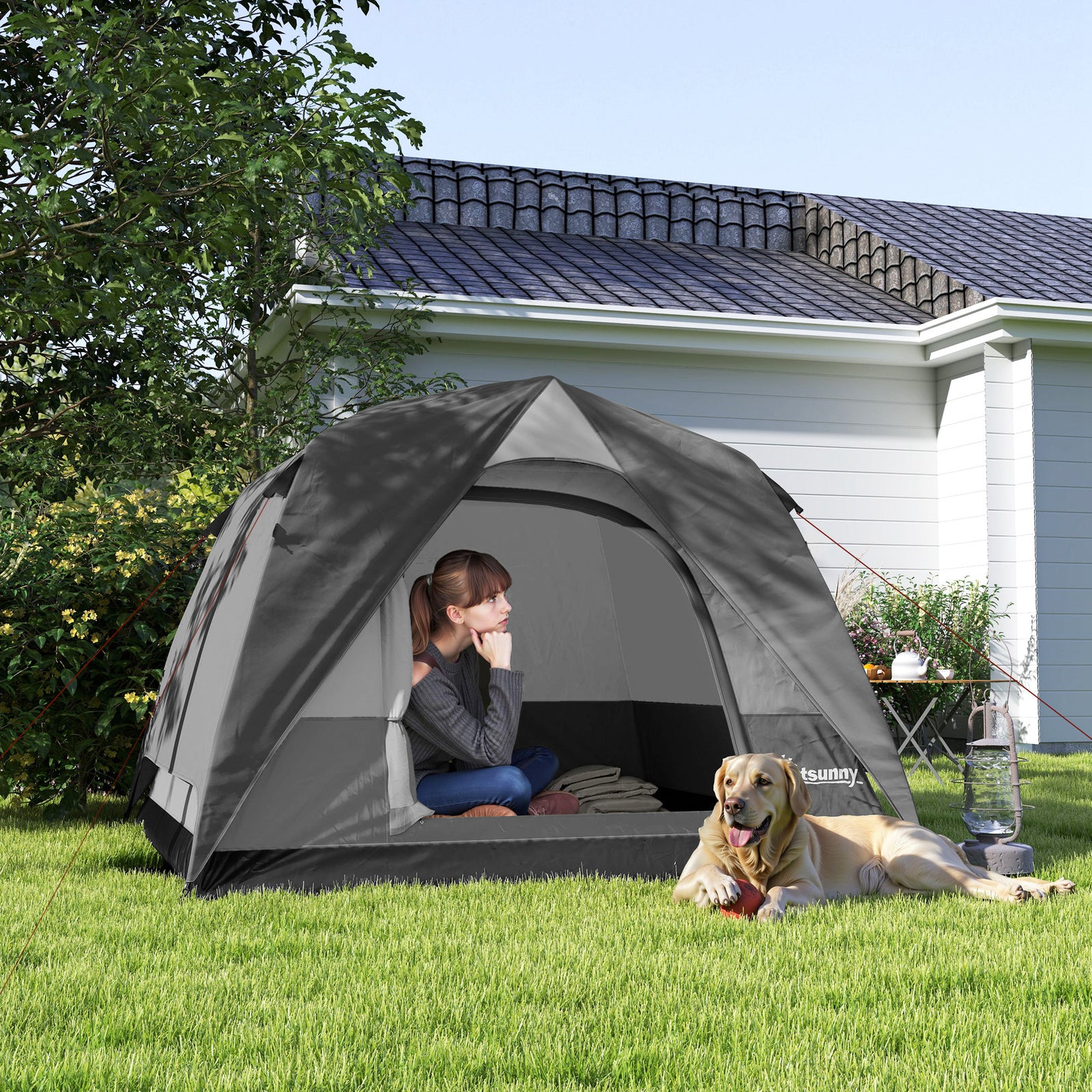 3-4 Person Camping Tent, Waterproof Tent | Dark Grey