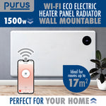 Wifi Smart Electric Radiator Panel Heater White Wall Mounted Or Floor Standing Bathroom Safe Timer And Thermostat | 1500w | White