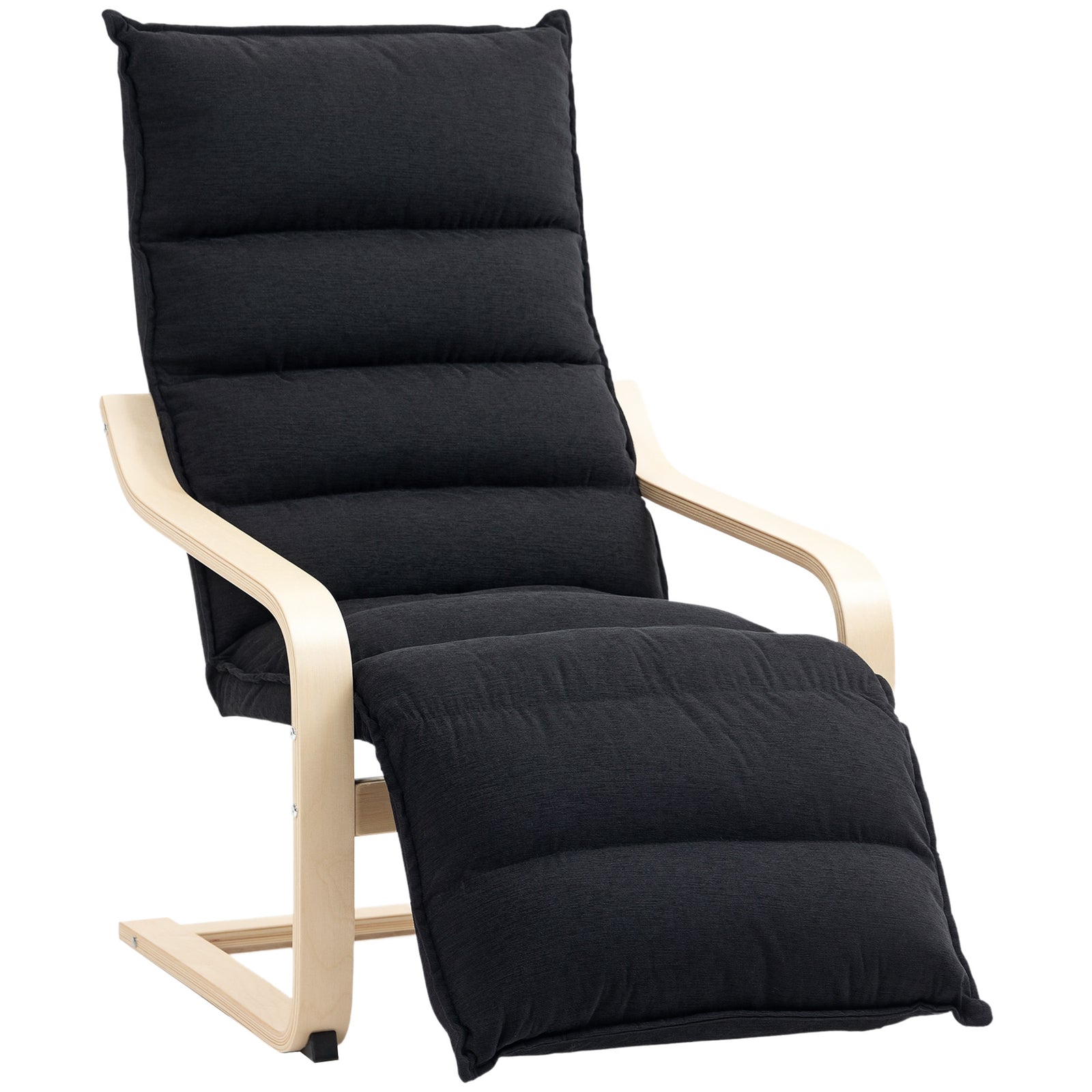 Birch Wood Lounge Chair For Living Room, Bedroom | One Size | Black