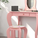 Kids Dressing Table With Mirror, Stool, Drawer, Girls Vanity Table | Pink