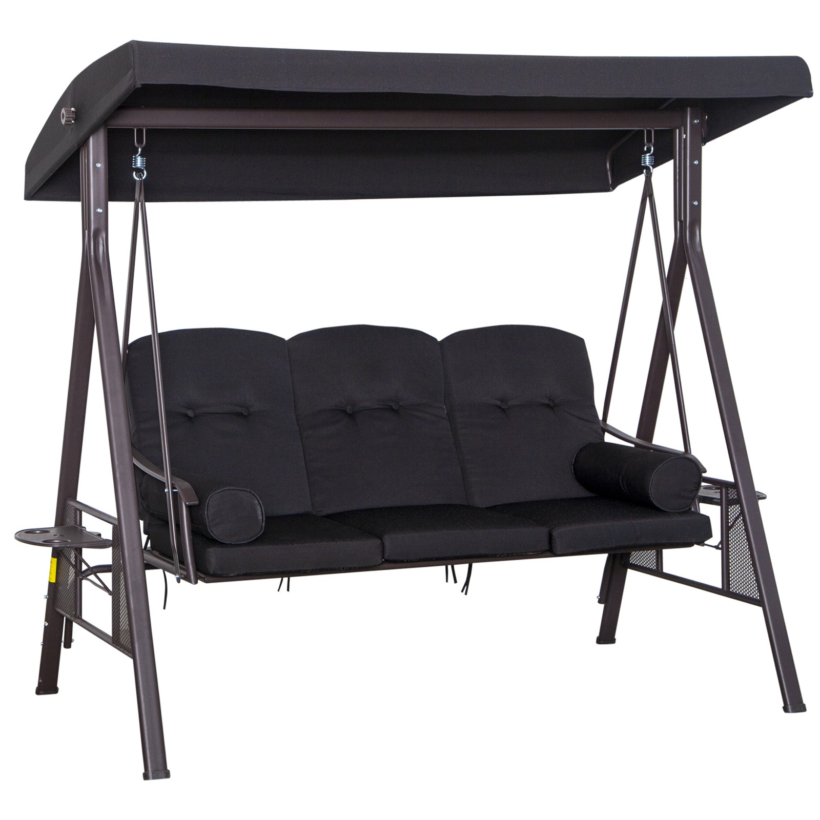 Outdoor 3 Seat Garden Swing Chair Steel Swing Hammock Bench | Black