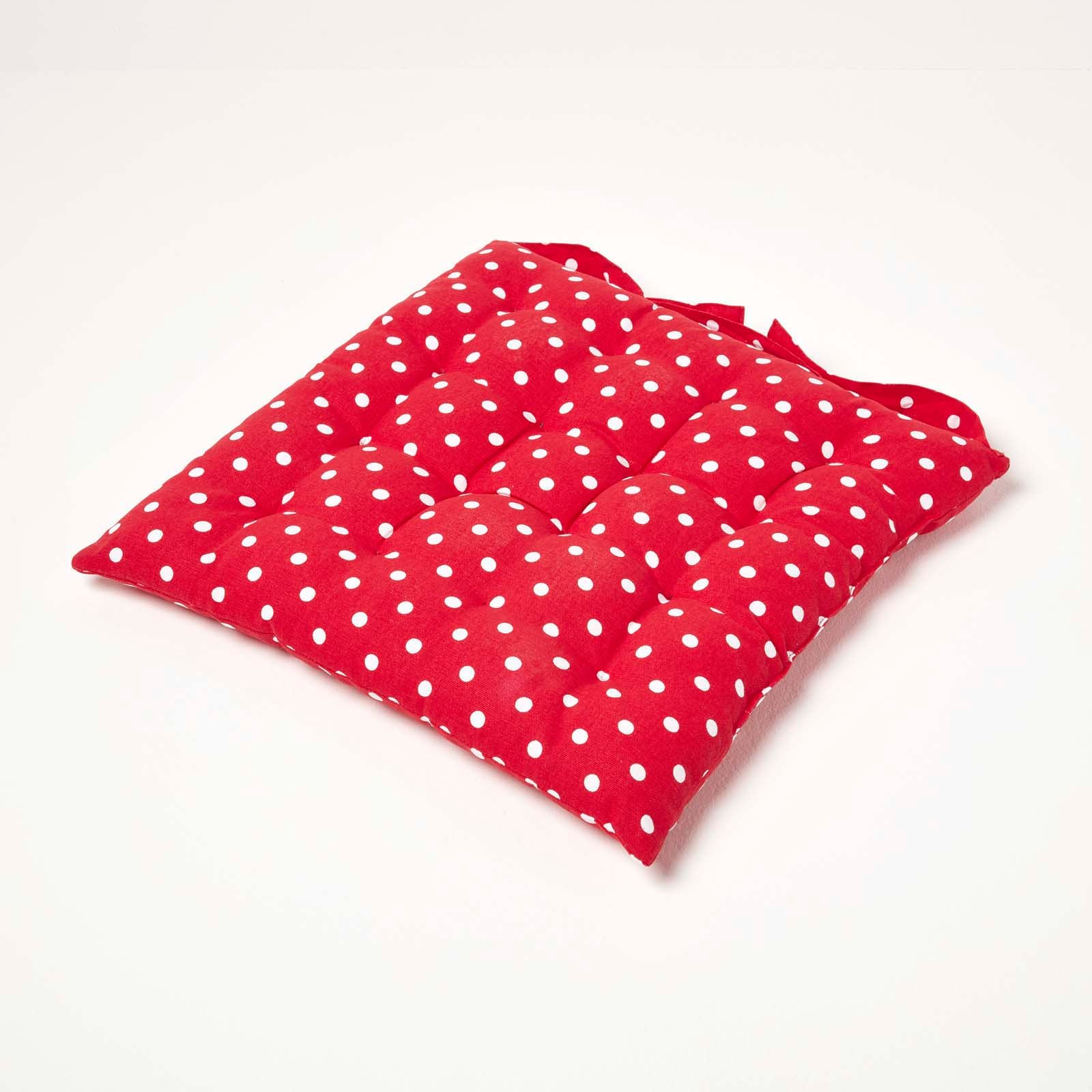 Red Polka Dot Seat Pad With Button Straps 100% Cotton, 40 X 40 Cm | Set-of-1 | Red