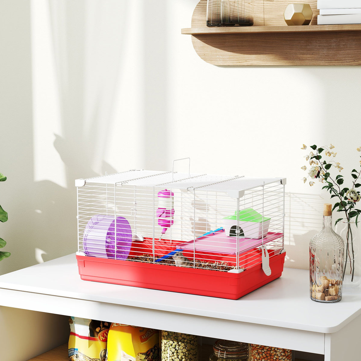 PawHut Hamster Cage Pet Animal Travel Cage Box Double Layers W/ Accessories