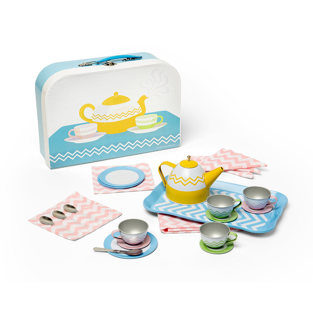 Tin Tea Set, Colourful Tea Set For Kids, 20 Play Pieces