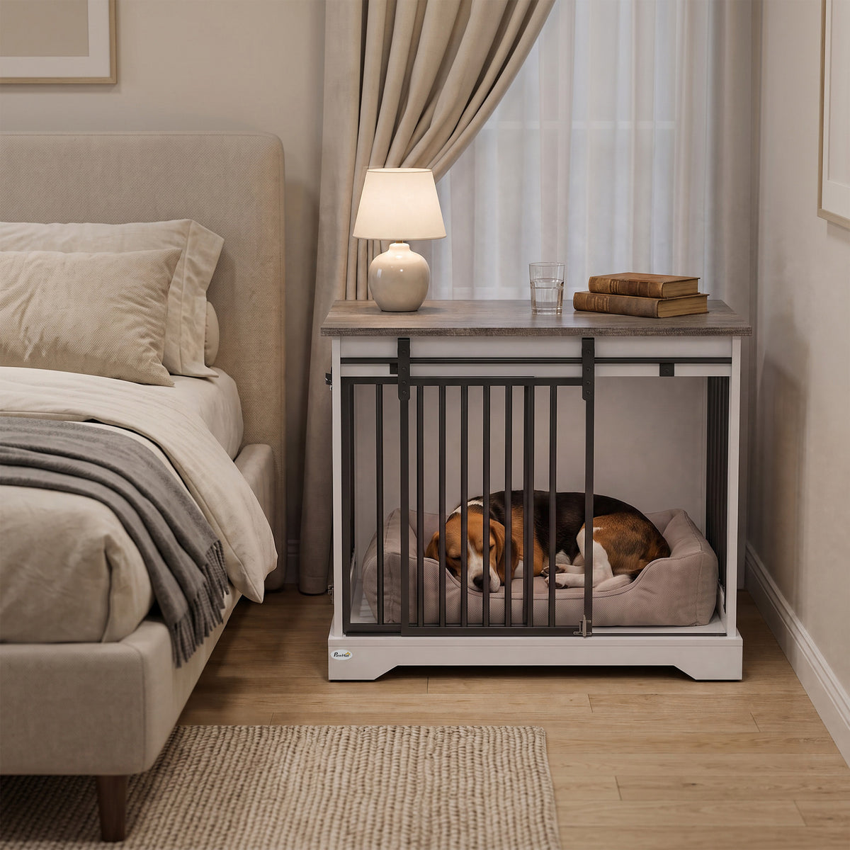 Dog Crate Furniture With Sliding Barn Door | 80cm | White