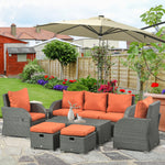 Cushioned Rattan Wicker Sofa, Recliner, Footstool, Table Set | Orange