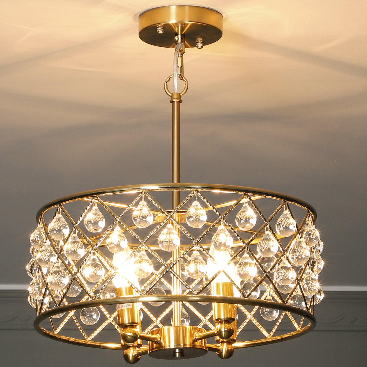 HOMCOM Ceiling Light With Adjustable Height, Modern Crystal Chandelier