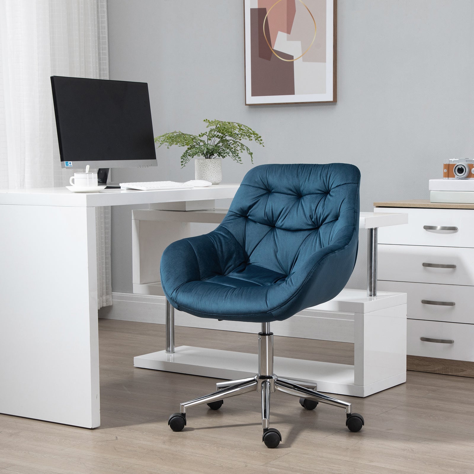 Velvet Home Office Chair Adjustable | Blue
