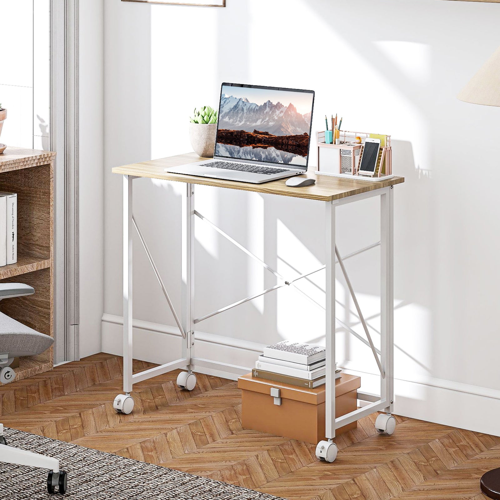 Folding Desk On Wheels, Writing Table For Home Office | Natural