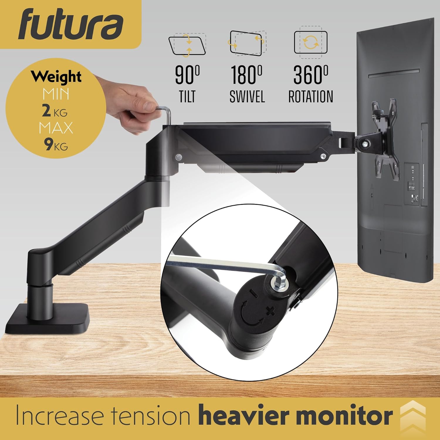 Single & Dual Monitor Arm Desk Mount Gas Spring Bracket 13-32 Inch Screens, Adjustable Stand, Full Motion Tilt Swivel Rotation | Single Monitor Arm | Black