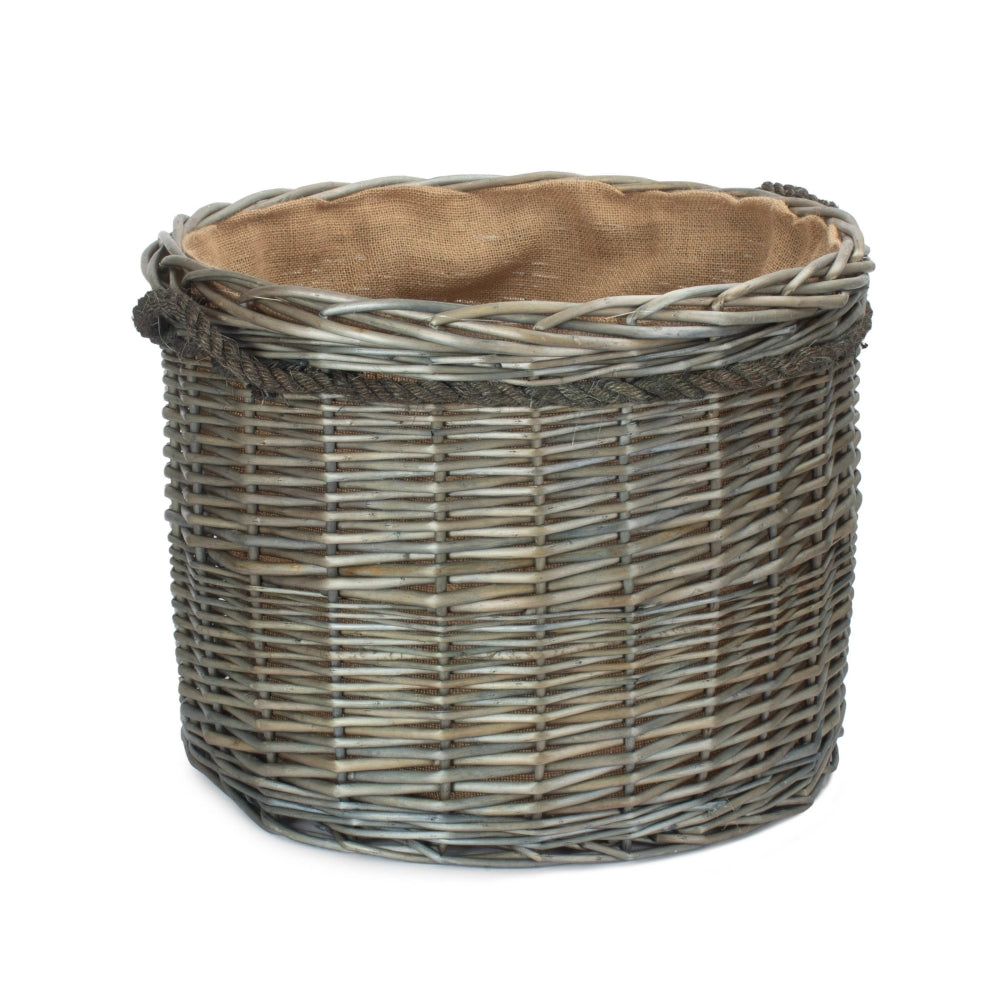 Antique Wash Round Storage Log Basket | Medium | Brown