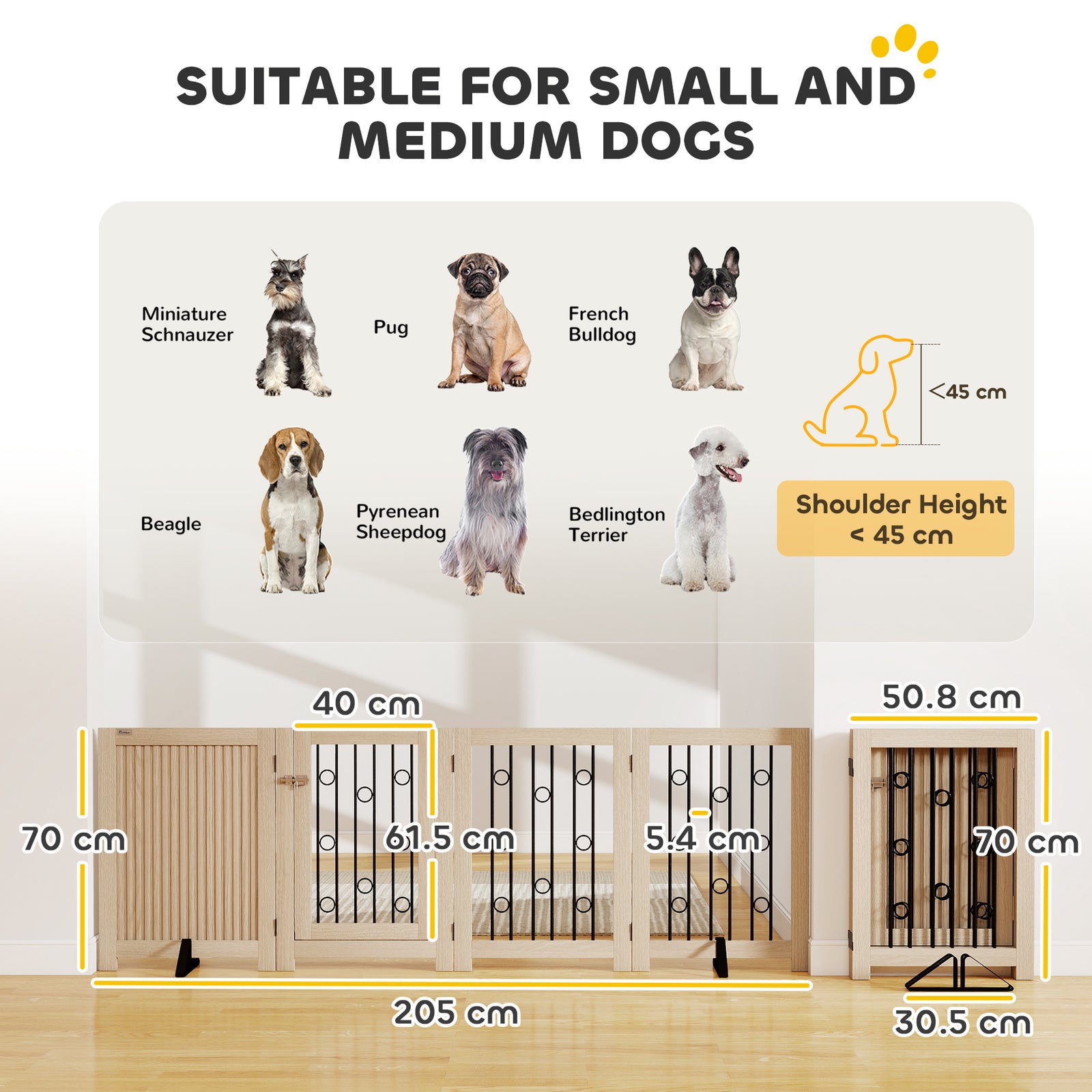 4 Panel Freestanding Pet Gate Foldable With Door For Stairs, Doorway